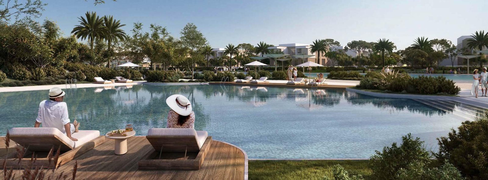 Aerial view of Bayn showcasing waterfront living and landscaped master community
